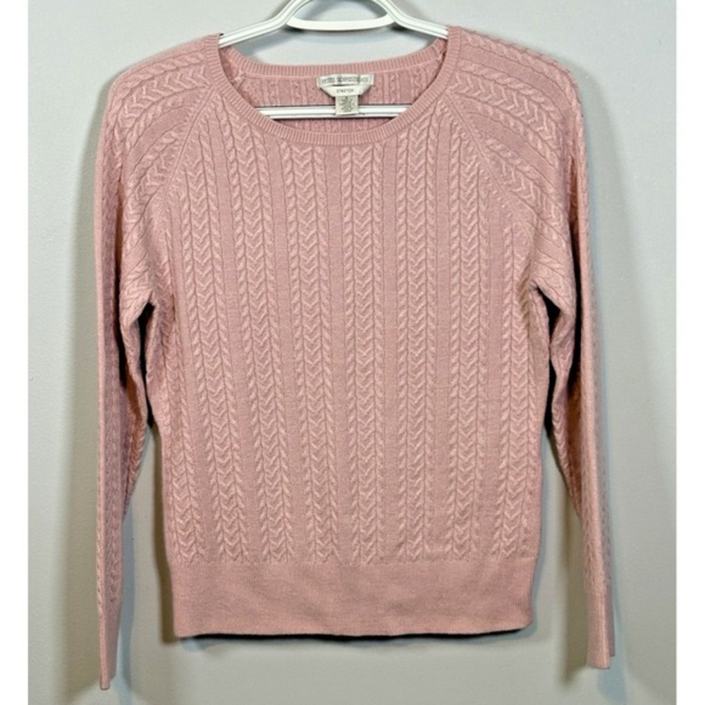 Petite Sophisticate Pink Cable Knit Stretch‎ Sweater Size S